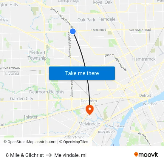 8 Mile & Gilchrist to Melvindale, mi map