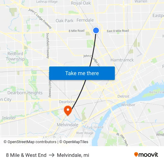 8 Mile & West End to Melvindale, mi map