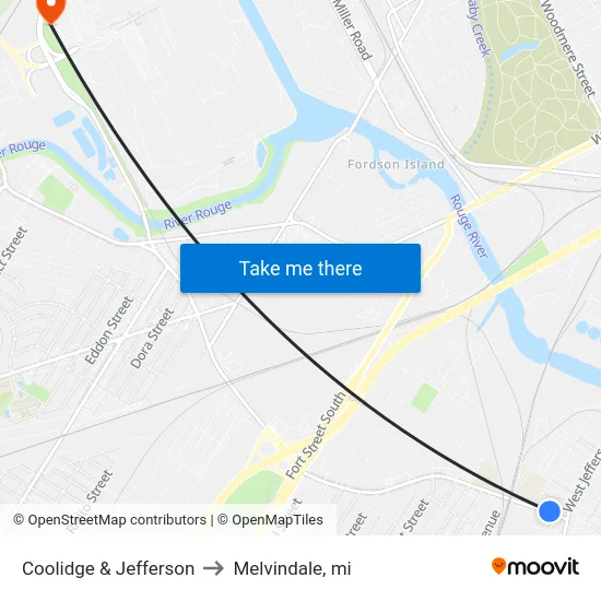 Coolidge & Jefferson to Melvindale, mi map