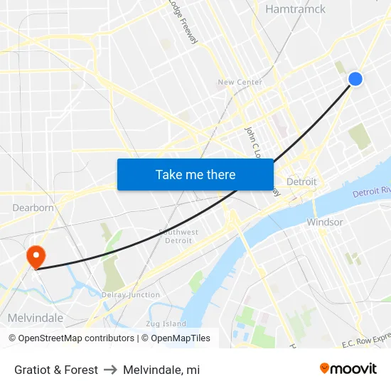 Gratiot & Forest to Melvindale, mi map