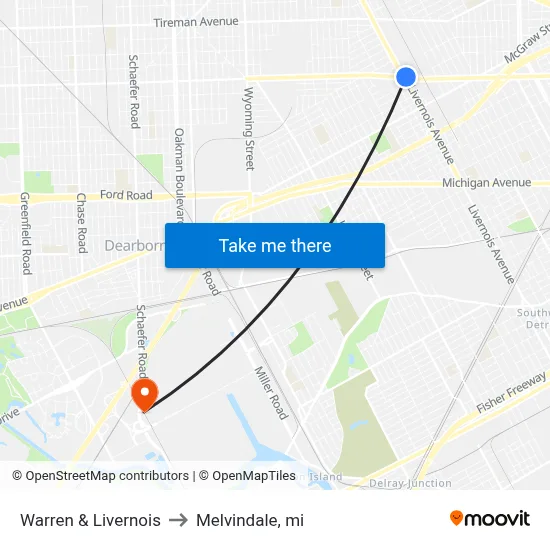 Warren & Livernois to Melvindale, mi map