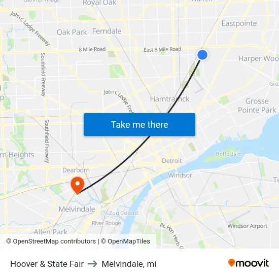Hoover & State Fair to Melvindale, mi map