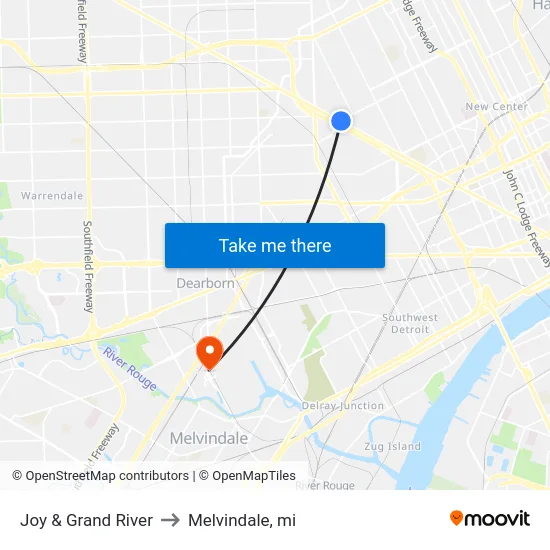 Joy & Grand River to Melvindale, mi map