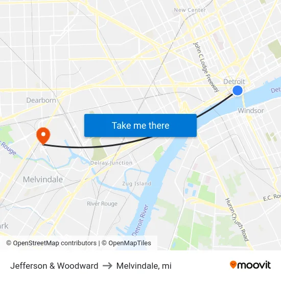 Jefferson & Woodward to Melvindale, mi map