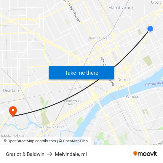 Gratiot & Baldwin to Melvindale, mi map