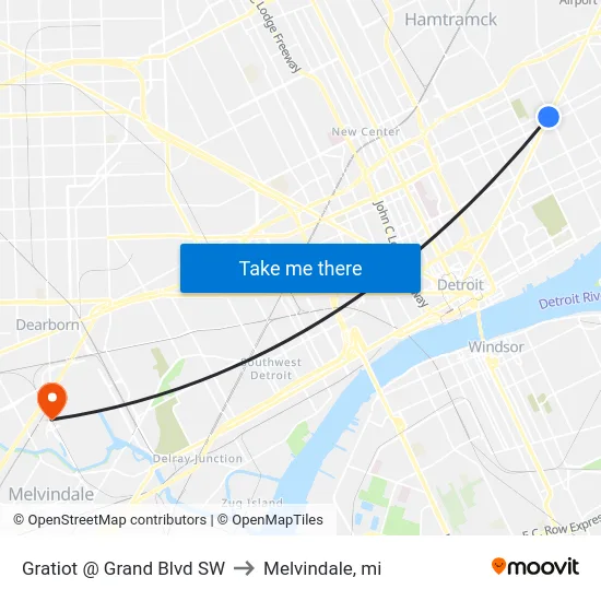 Gratiot @ Grand Blvd SW to Melvindale, mi map