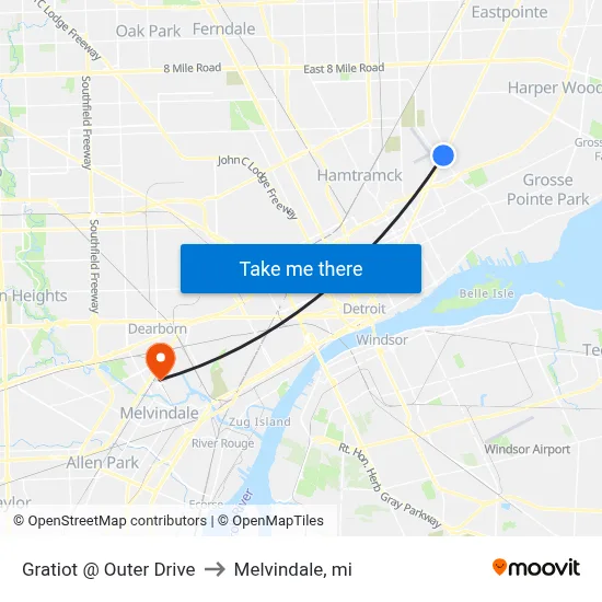 Gratiot @ Outer Drive to Melvindale, mi map