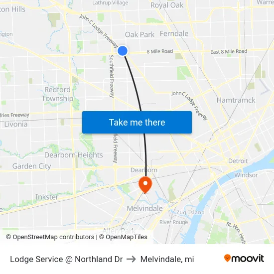 Lodge Service @ Northland Dr to Melvindale, mi map