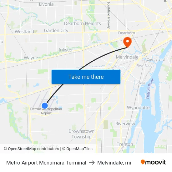 Metro Airport Mcnamara Terminal to Melvindale, mi map