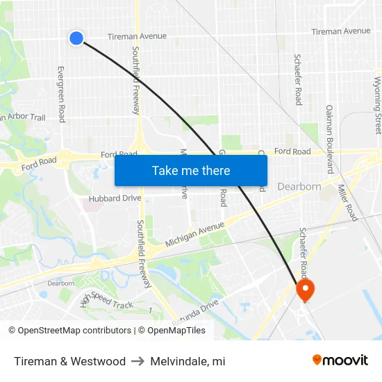 Tireman & Westwood to Melvindale, mi map