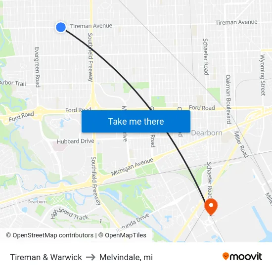 Tireman & Warwick to Melvindale, mi map