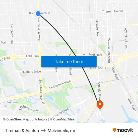 Tireman & Ashton to Melvindale, mi map