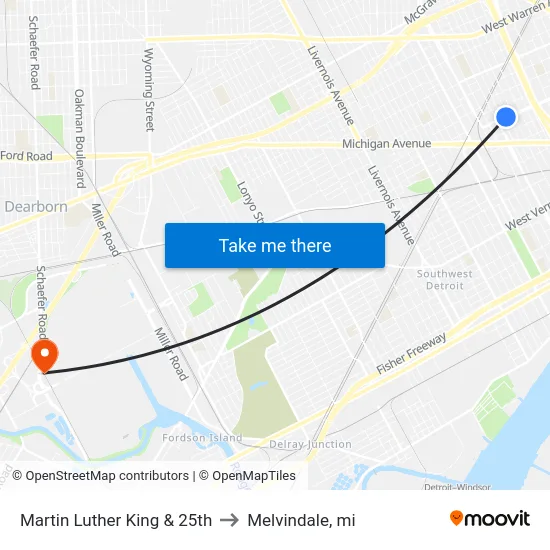 Martin Luther King & 25th to Melvindale, mi map