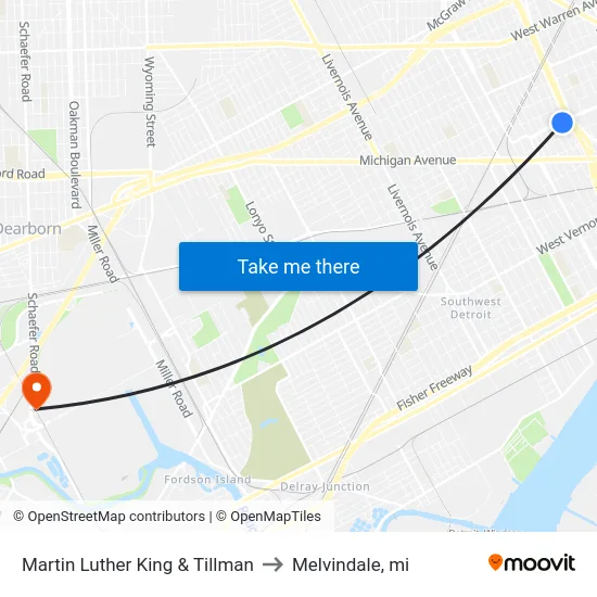 Martin Luther King & Tillman to Melvindale, mi map