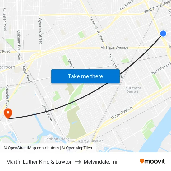 Martin Luther King & Lawton to Melvindale, mi map