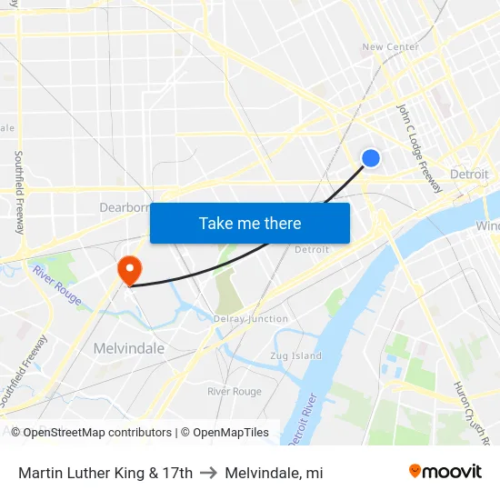 Martin Luther King & 17th to Melvindale, mi map