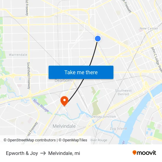 Epworth & Joy to Melvindale, mi map