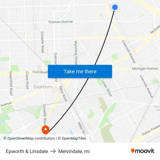 Epworth & Linsdale to Melvindale, mi map