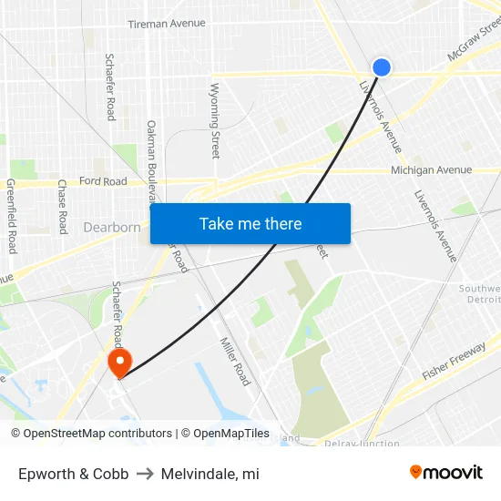 Epworth & Cobb to Melvindale, mi map
