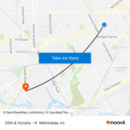 35th & Horatio to Melvindale, mi map