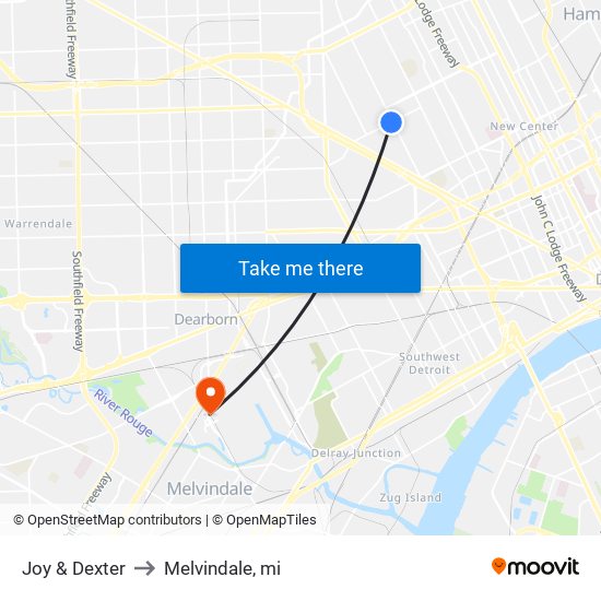 Joy & Dexter to Melvindale, mi map