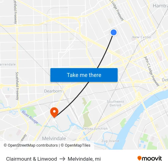 Clairmount & Linwood to Melvindale, mi map