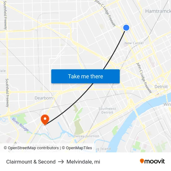 Clairmount & Second to Melvindale, mi map