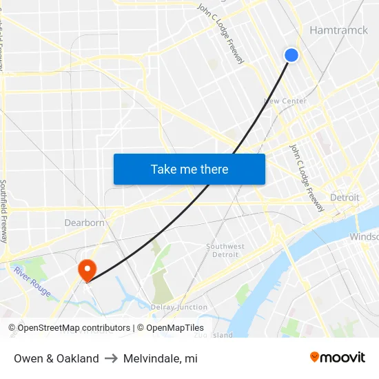 Owen & Oakland to Melvindale, mi map