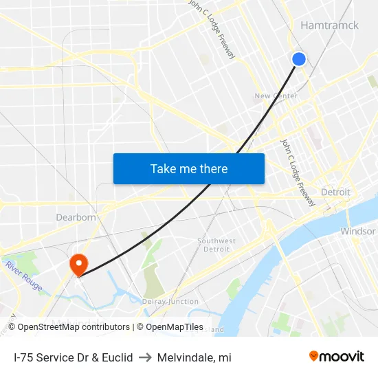 I-75 Service Dr & Euclid to Melvindale, mi map