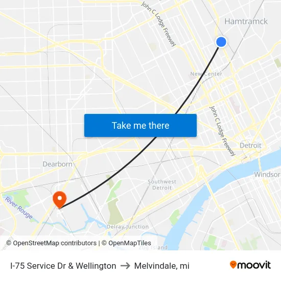 I-75 Service Dr & Wellington to Melvindale, mi map