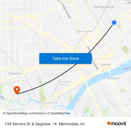 I-94 Service Dr & Saginaw to Melvindale, mi map