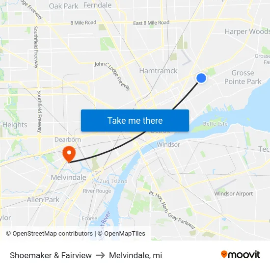Shoemaker & Fairview to Melvindale, mi map