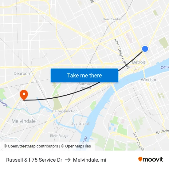 Russell & I-75 Service Dr to Melvindale, mi map