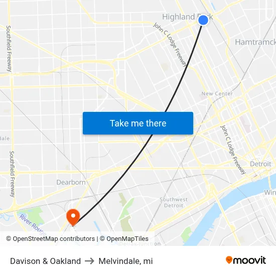 Davison & Oakland to Melvindale, mi map