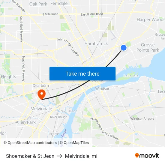 Shoemaker & St Jean to Melvindale, mi map