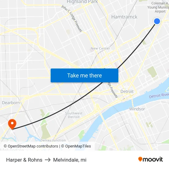 Harper & Rohns to Melvindale, mi map