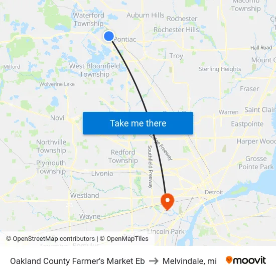 Oakland County Farmer's Market Eb to Melvindale, mi map