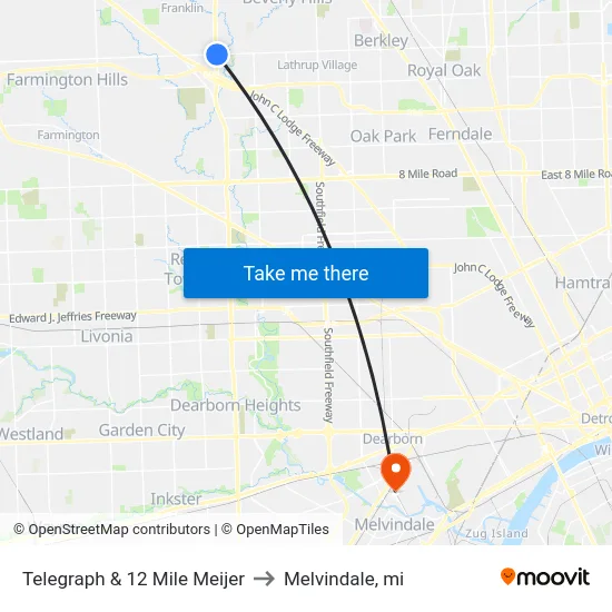 Telegraph & 12 Mile Meijer to Melvindale, mi map