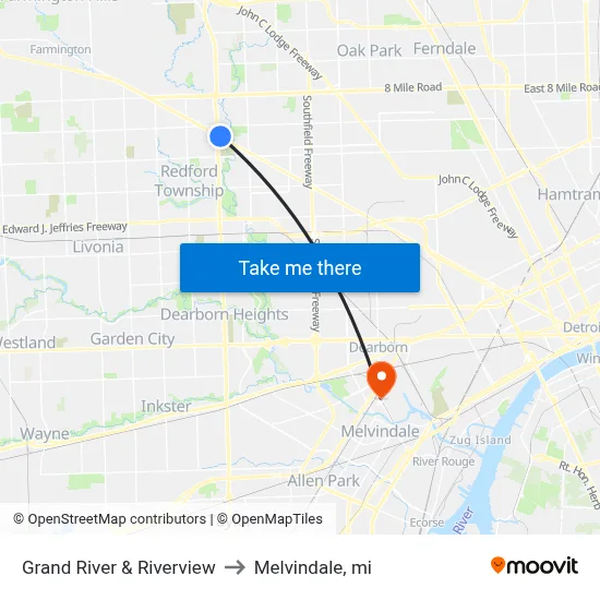 Grand River & Riverview to Melvindale, mi map