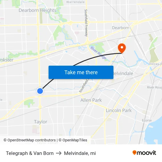 Telegraph & Van Born to Melvindale, mi map