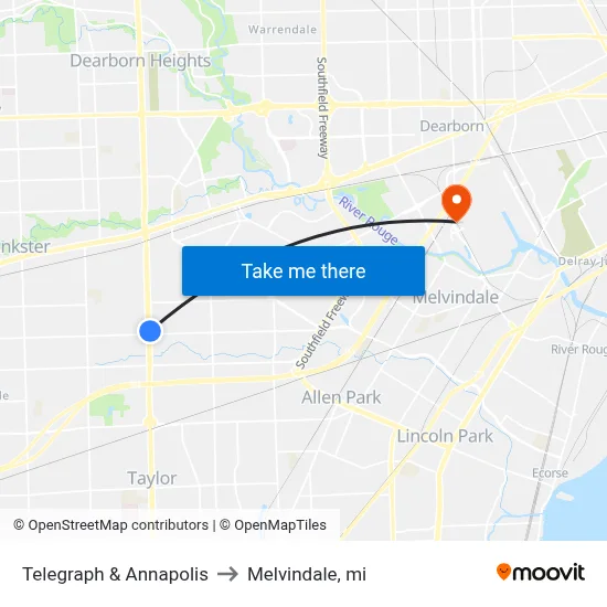 Telegraph & Annapolis to Melvindale, mi map