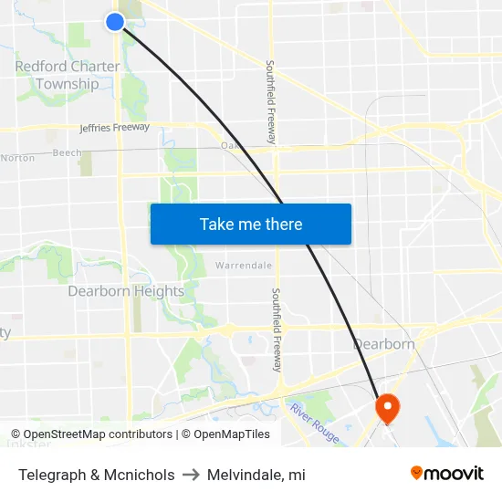 Telegraph & Mcnichols to Melvindale, mi map