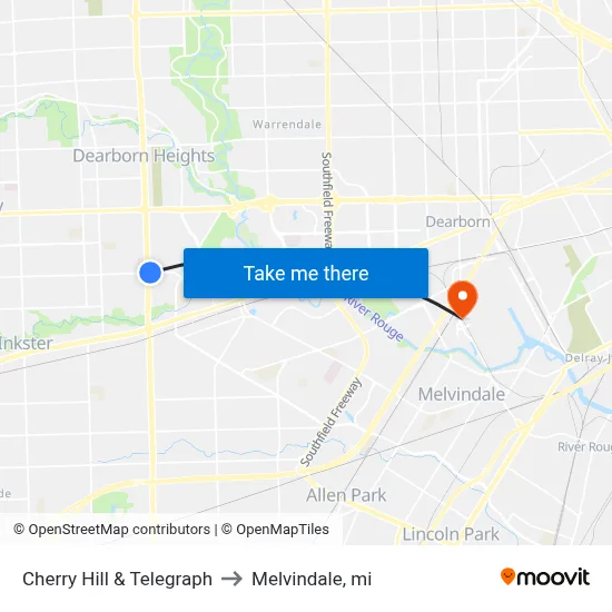 Cherry Hill & Telegraph to Melvindale, mi map