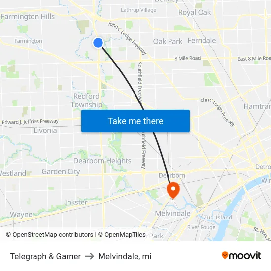 Telegraph & Garner to Melvindale, mi map