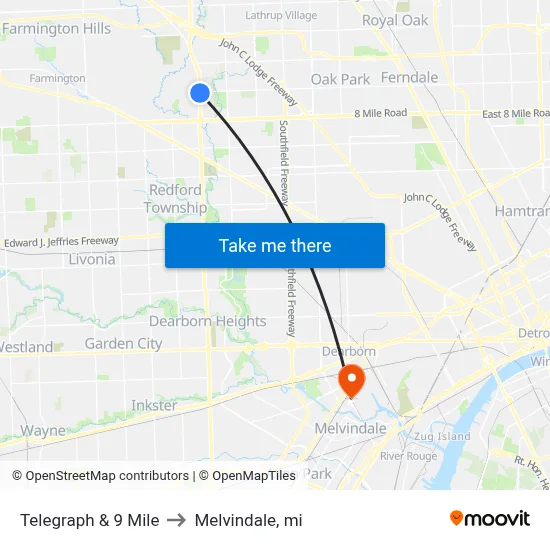 Telegraph & 9 Mile to Melvindale, mi map