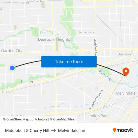 Middlebelt & Cherry Hill to Melvindale, mi map