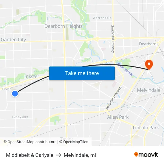 Middlebelt & Carlysle to Melvindale, mi map