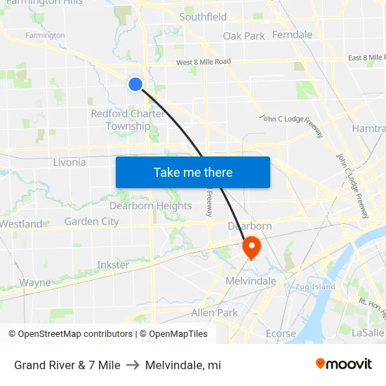 Grand River & 7 Mile to Melvindale, mi map