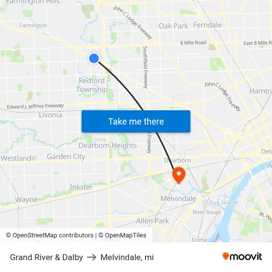 Grand River & Dalby to Melvindale, mi map