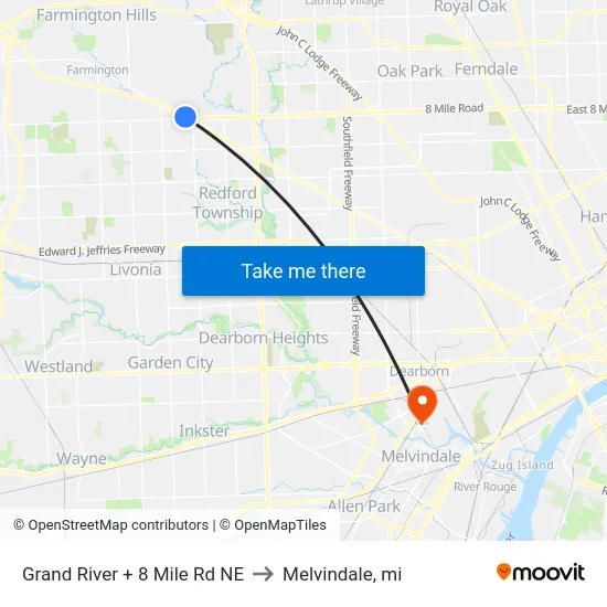 Grand River + 8 Mile Rd NE to Melvindale, mi map
